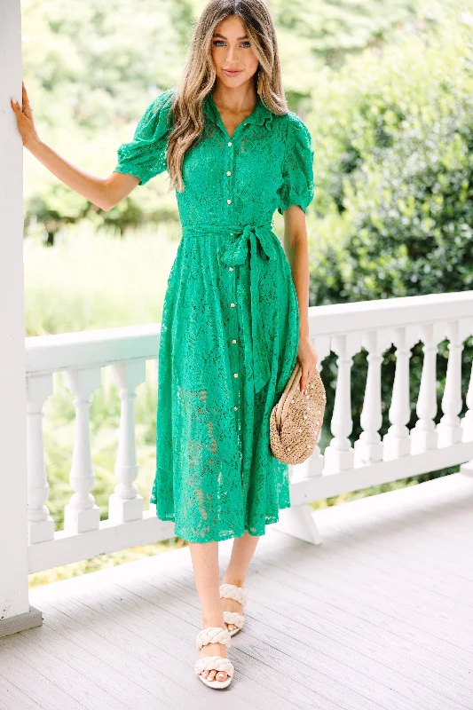 Seasonal Picks Right On Time Green Lace Midi Dress