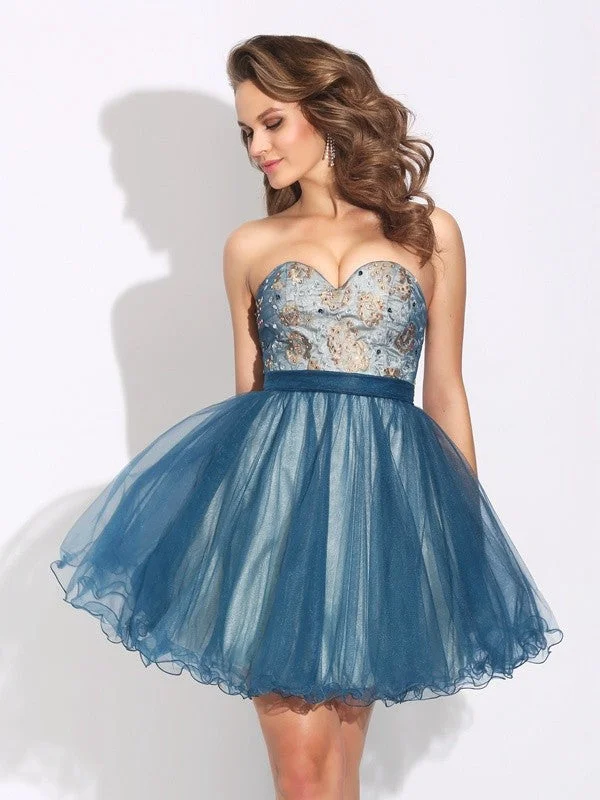 Style Streetwear A-Line/Princess Sweetheart Ruffles Sleeveless Short Net Dresses