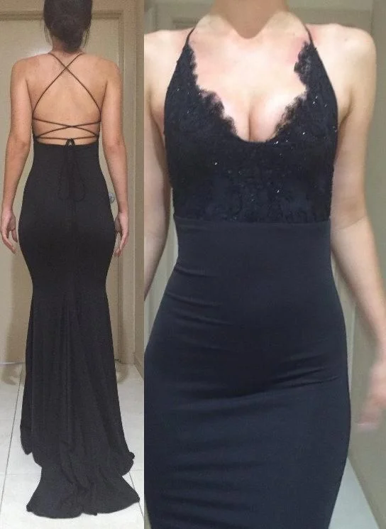 Now On Sale For Chic Urban Styles Black Halter Backless Mermaid/Trumpet Stretch Satin Prom Dresses       S3527