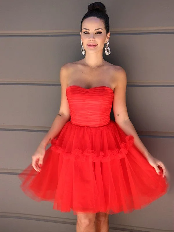 Fashion Sale Save A-Line/Princess Strapless Tulle Ruffles Sleeveless Short/Mini Homecoming Dresses