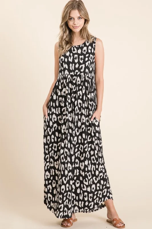 Comfort Centric Apparel BOMBOM Leopard Maxi Dress with Pockets