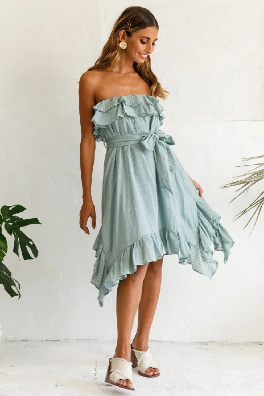 Limited Time Special Offer Miffy Double Frill Strapless Midi Dress Sage