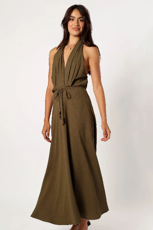 Quality Driven Apparel Lylah Halterneck Midi Dress - Olive