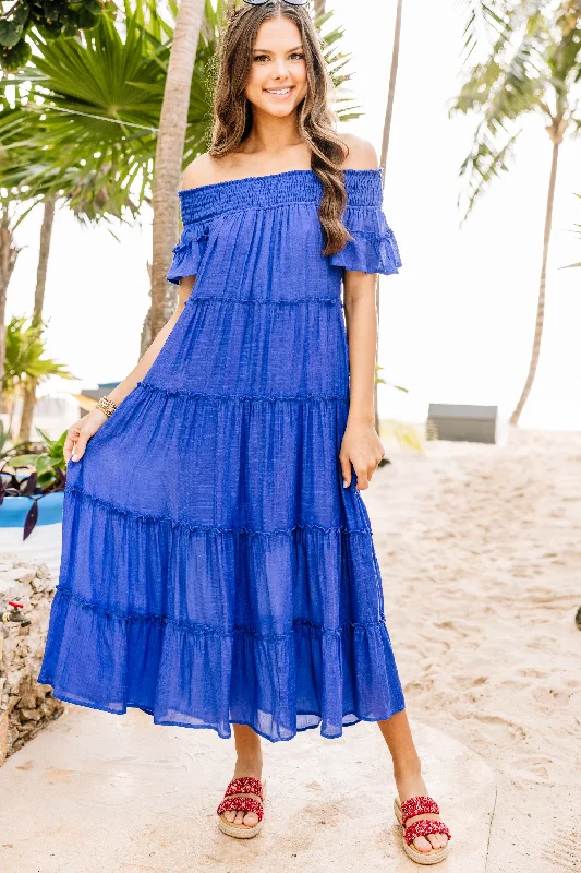 Big Discounts Create Your Joy Royal Blue Tiered Midi Dress