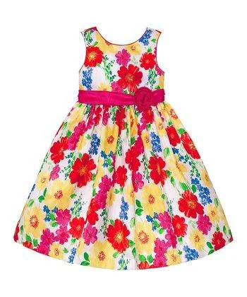 Sleek Design American Princess Girls White & Red Floral Stripe Dress