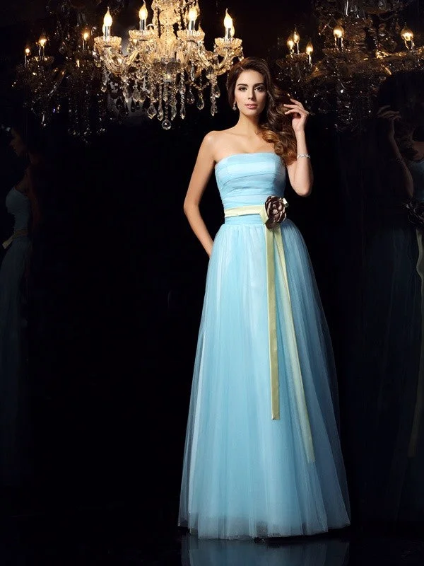 Exclusive Sale Ball Gown Strapless Sash/Ribbon/Belt Sleeveless Long Satin Quinceanera Dresses