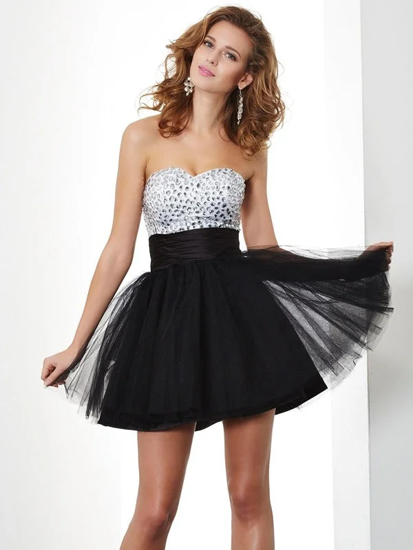 Style Beyond Borders A-Line/Princess Sweetheart Beading Sleeveless Short Organza Homecoming Dresses