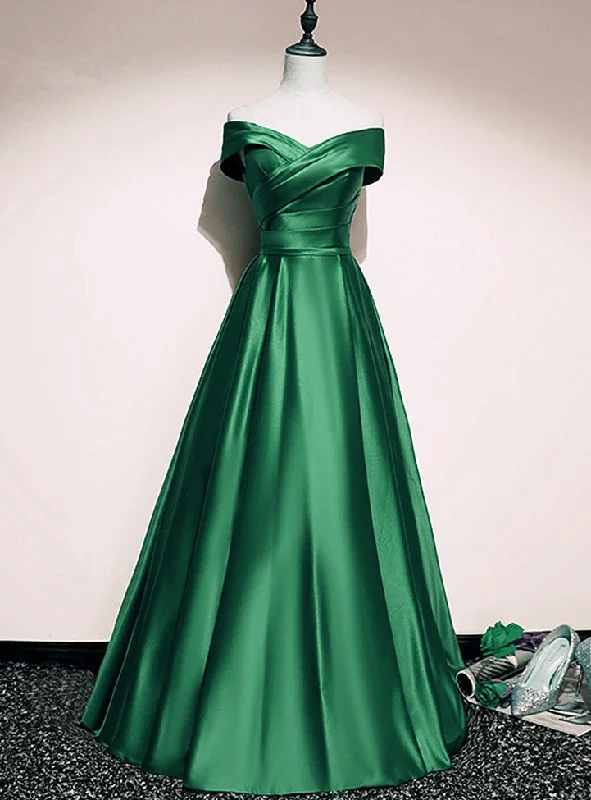 Nordic Minimalist Home Look A-line Simple Green Satin Prom Dress Evening Dress, Floor Length Formal Dresses      S3617