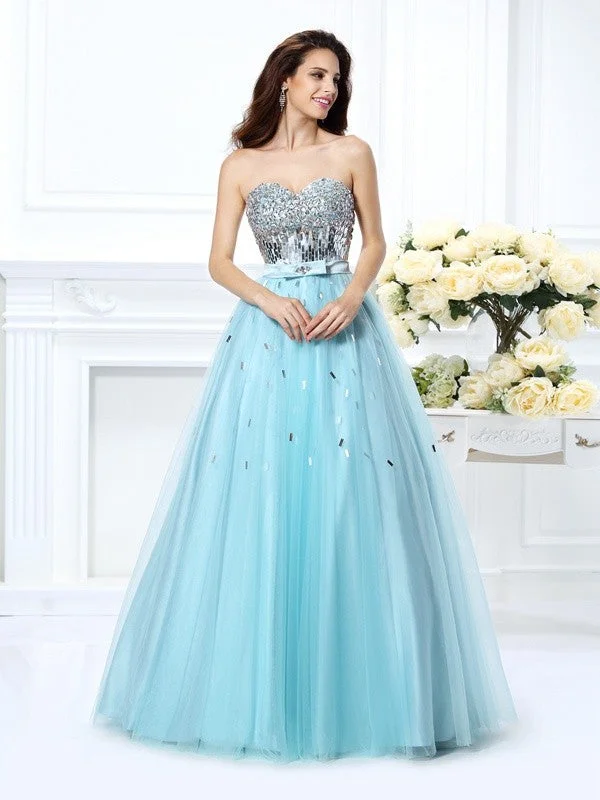 Seasonal Fashion Ball Gown Sweetheart Beading Sleeveless Paillette Long Satin Quinceanera Dresses