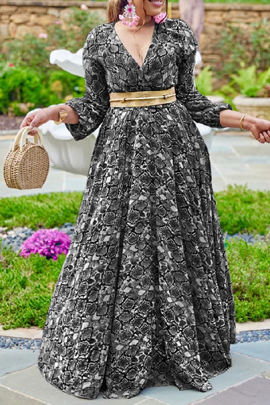 Don'T Miss Out Snake Print Retro Maxi Dress With Belt