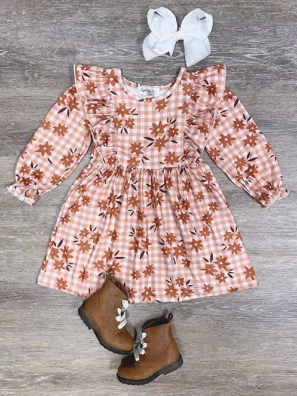 Unleash Your Trend Driven Style Autumn Floral Ruffle Trim Girls Dress