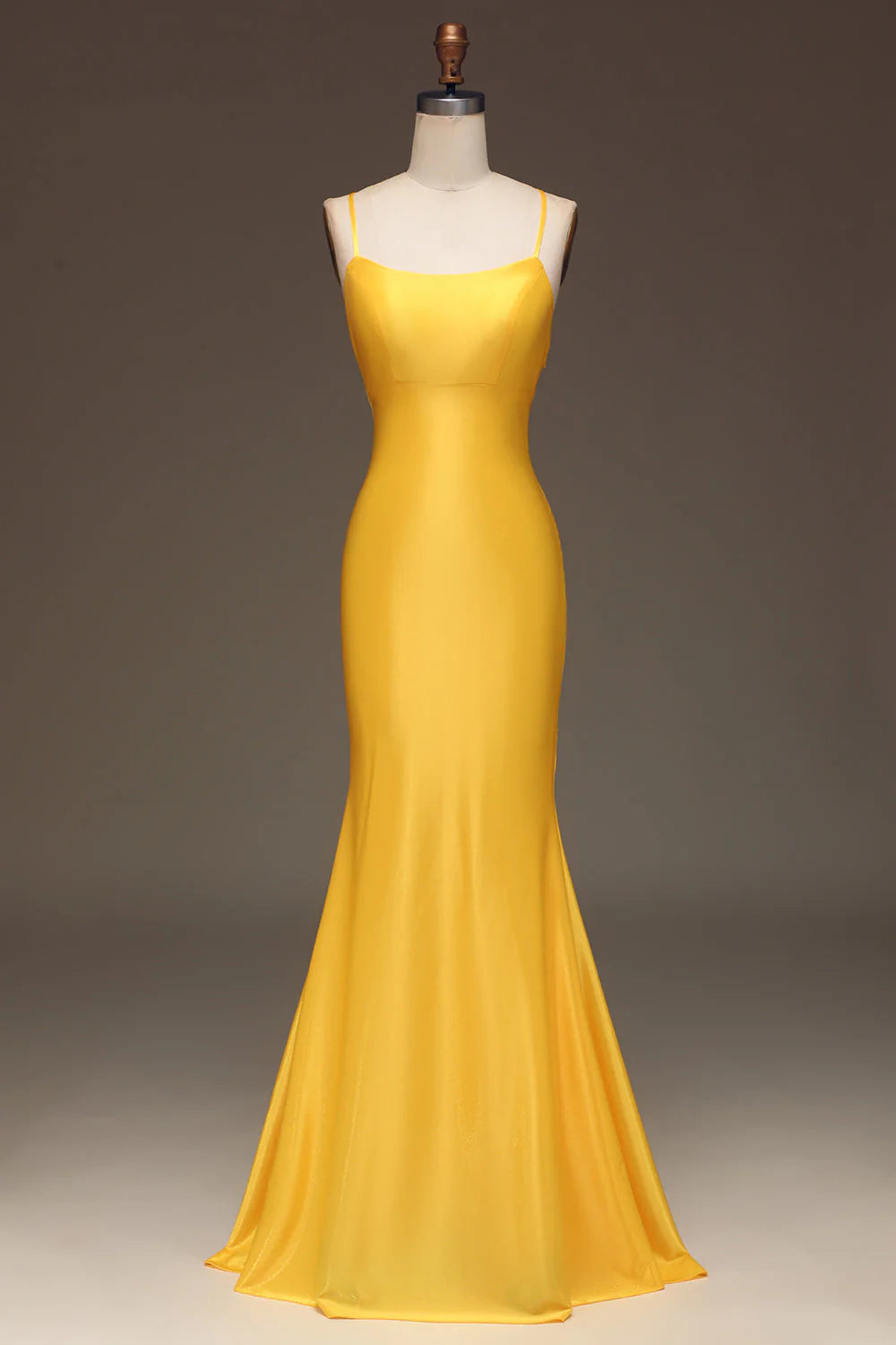 Vintage Charm Amzcw Simple Yellow Mermaid Spaghetti Straps Satin Long Prom Dress prom dresses with long sleeves