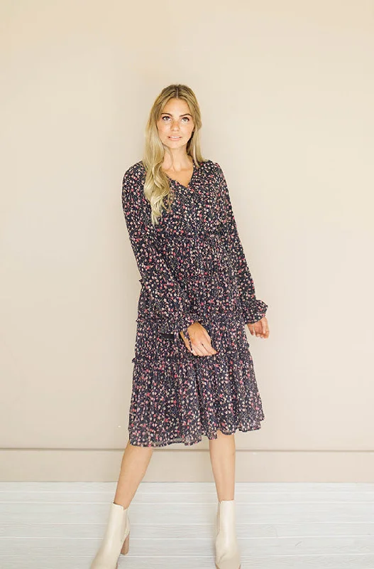 Limited Stock, Big Sale Becca Black Floral Midi Dress -  DM Exclusive - Nursing Friendly - Maternity Friendly - FINAL SALE