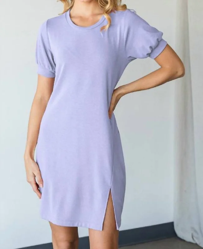 Trendy Street Style Attire April Puff Sleeve Mini Dress In Lavender