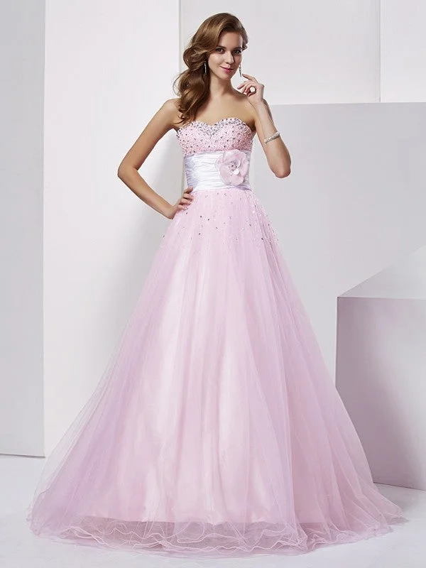 Fashion-Forward Outfits Ball Gown Strapless Sleeveless Beading Long Elastic Woven Satin Quinceanera Dresses