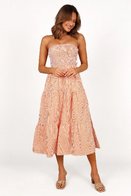 Trend Setting Wardrobe Maisie Strapless Midi Dress - Orange Stripe