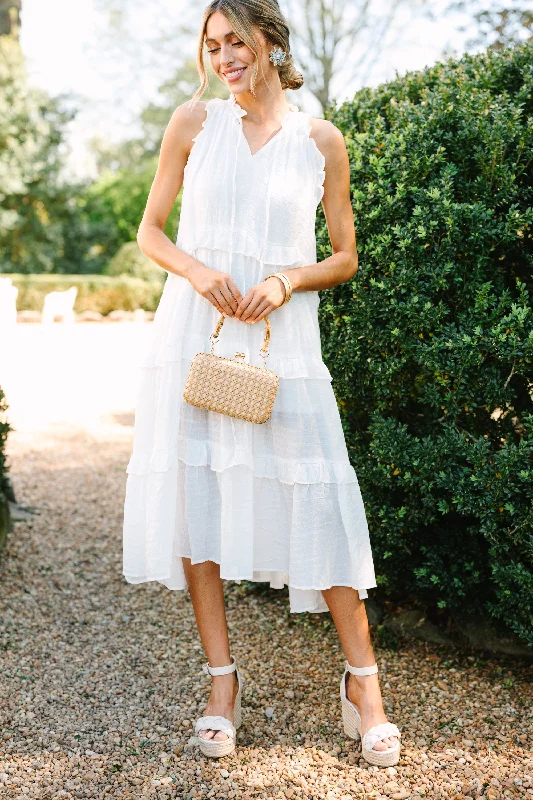 Summer Deals Pursue Perfection White Ruffled Midi Dress