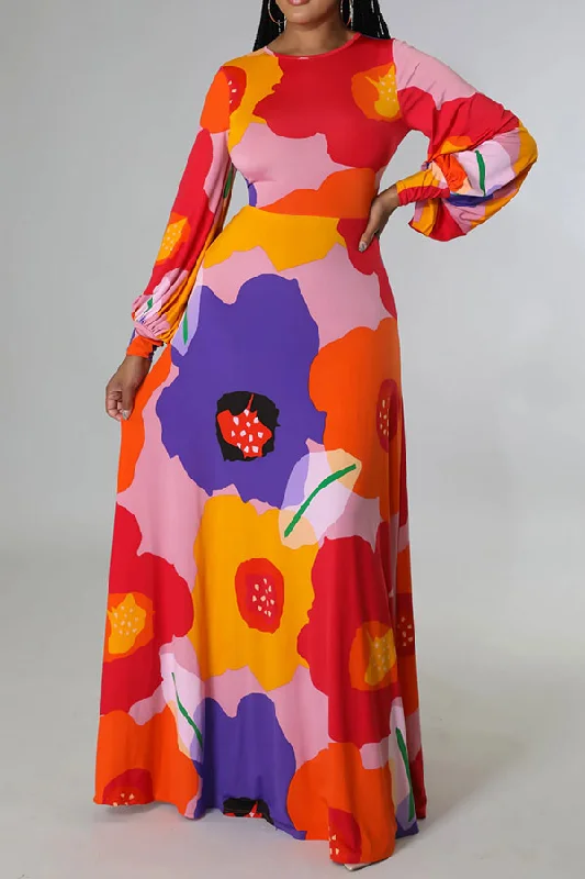 Best Seller Colorful Flower Print Backless Maxi Dress