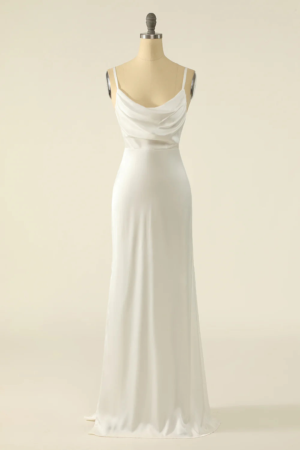 Romantic Detailing Ivory Satin Simple Prom Dress