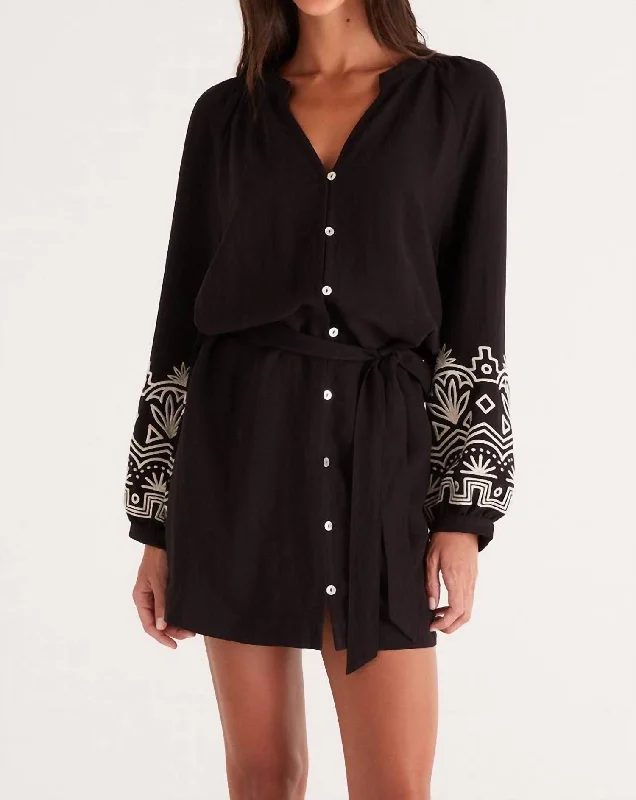 Stylish Savings Malia Embroidered Mini Dress In Black