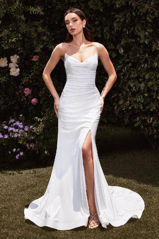 Quick Grab Deals Ladivine CD791W - Strapless Fitted Satin Wedding Dress