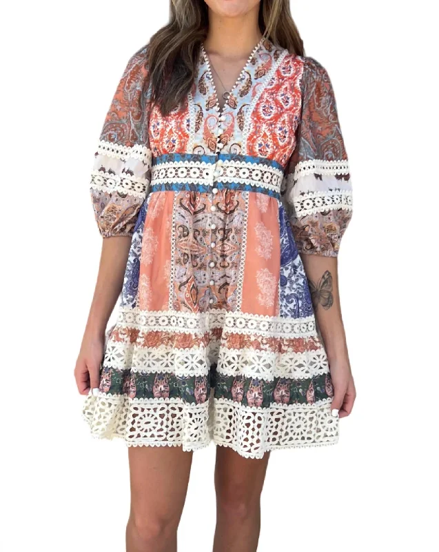 Daily Deals Patchwork Mini Dress In Mixed Paisley