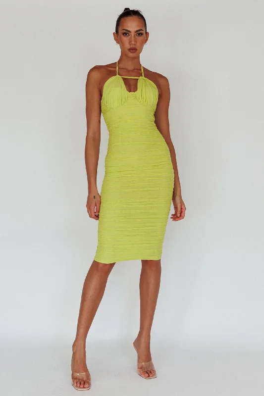 Big Savings Maribella Halterneck Midi Dress Lime