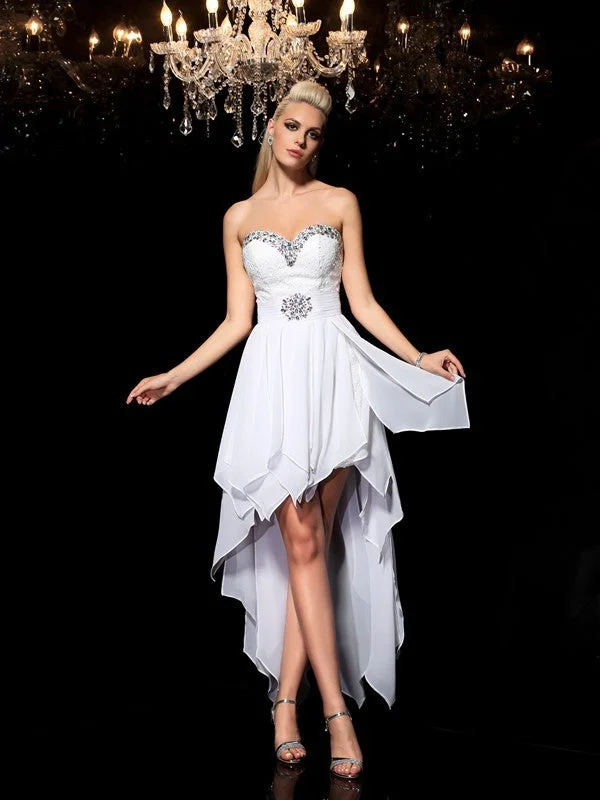 Day-To-Night Styles A-Line/Princess Sweetheart Beading Sleeveless High Low Chiffon Cocktail Dresses