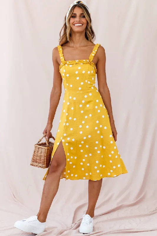 Fashion Essentials Magdalene Frill Strap A-Line Midi Dress Yellow Mustard