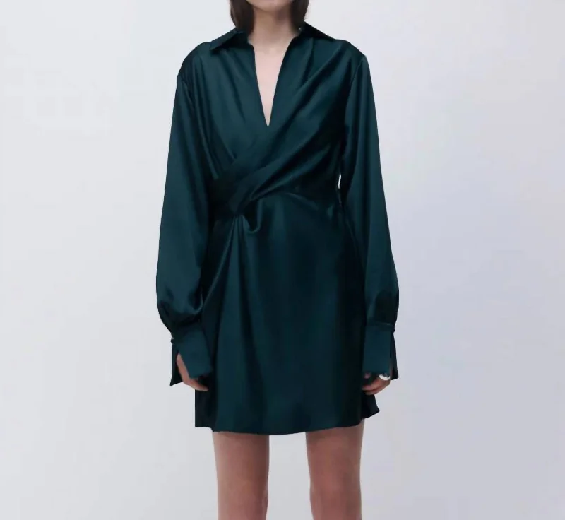 Trendy Street Style Attire Talit Draped Front Mini Dress In Emerald