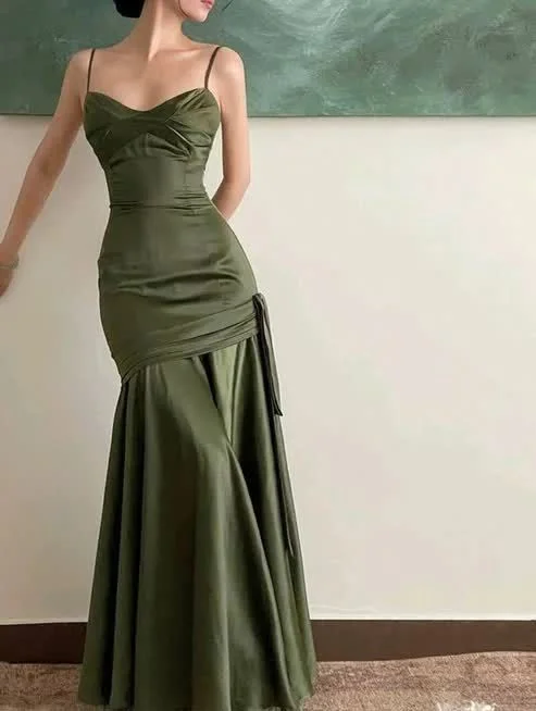 Colorful Clothing Sexy Mermaid Straps Green Party Dresses Satin Long Prom Dresses       S5245