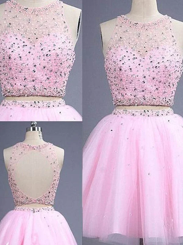 Seasonal Fashion A-Line/Princess Sleeveless Scoop Short/Mini Beading Tulle Two Piece Dresses