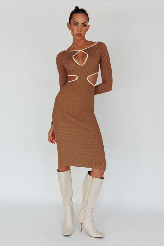 Fashion For Every Occasion Jovie Keyhole Knit Midi Dress Mocha