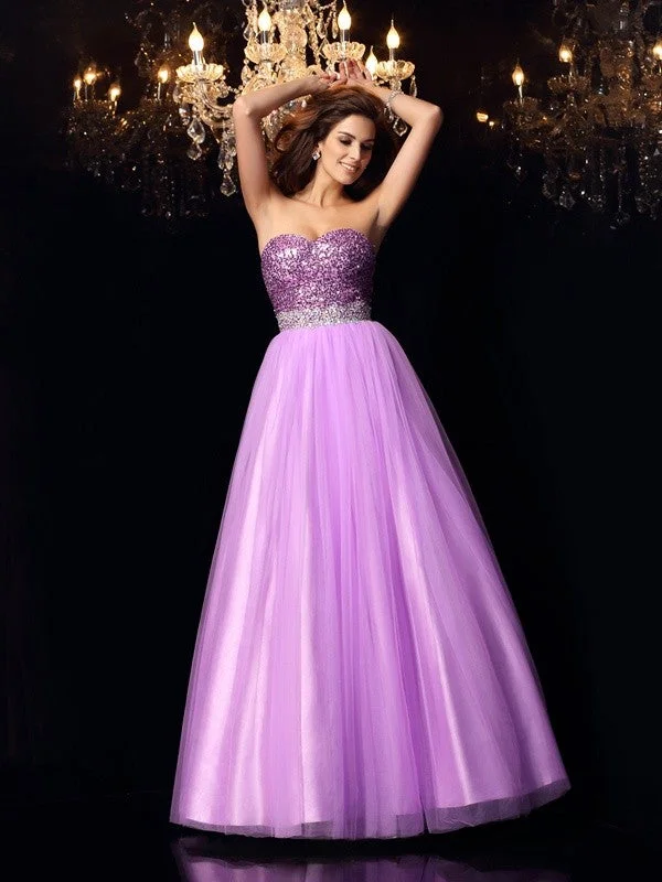 Budget-Friendly Fashion Ball Gown Sweetheart Sequin Sleeveless Long Elastic Woven Satin Quinceanera Dresses