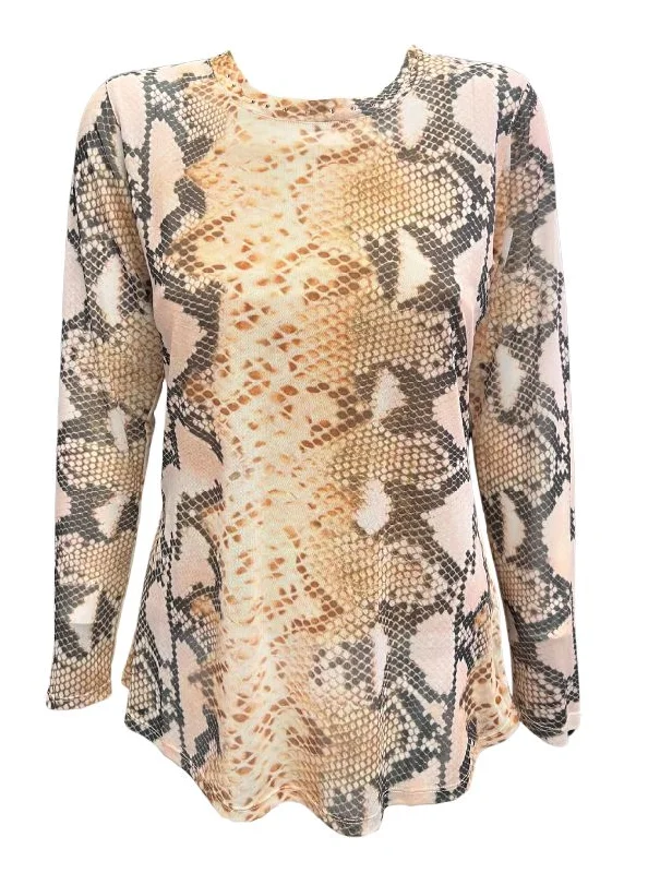 Exclusive Sale David Cline Isabella Long Sleeve Mesh Crew Tank with Stones - Bronze