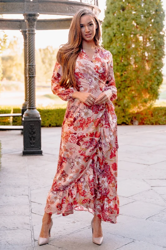 Stay Ahead In Style Melanee Red Floral Wrap Dress- DM Exclusive - Nursing Friendly - Maternity Friendly