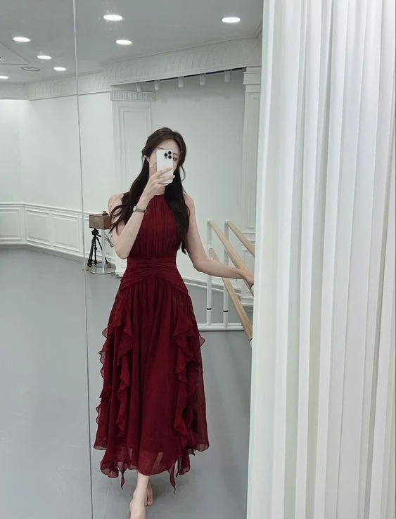 Special Offer For You A line Scoop Sleeveless Burgundy Long Prom Dress        S6108