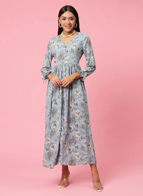 Fashion Sale Women Blue Floral Printed Dress