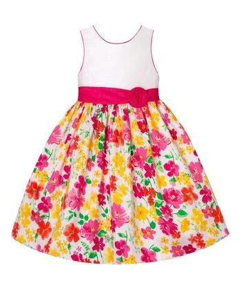 Elegant Attire American Princess Girls White & Pink Floral A-Line Dress