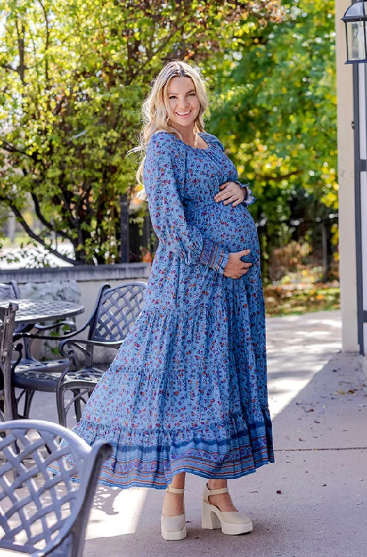 Special Occasion Wear Kali Blue Floral Dress - DM Exclusive - Maternity Friendly