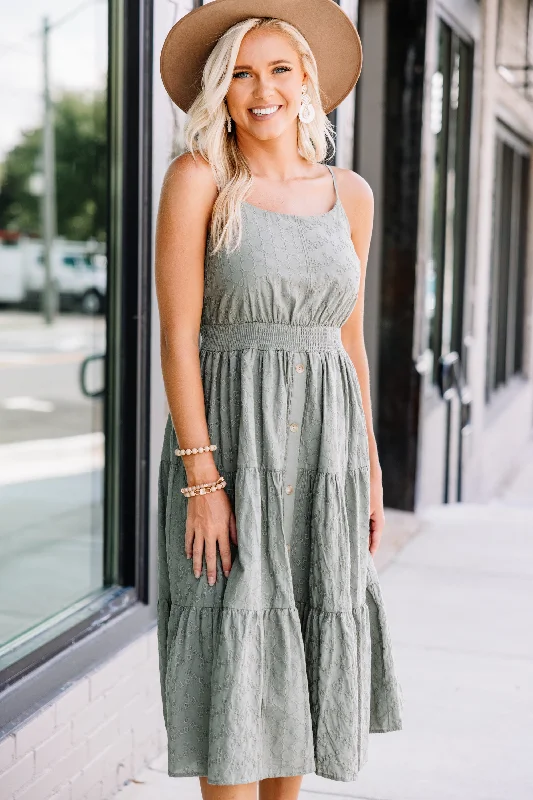 Limited Time Offer Going On A Picnic Olive Green Lace Midi Dress