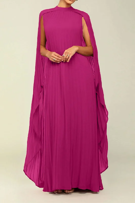 Athleisure Wear Special Offer Solid Color Cape Sleeve Whimsical Pleated Maxi Dress