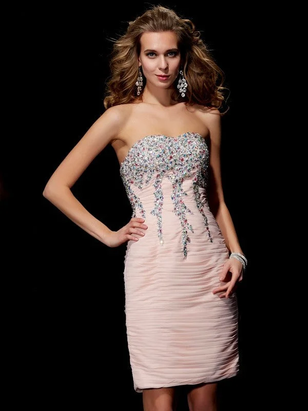 Vintage Style Clothing Sale A-Line/Princess Sweetheart Sleeveless Beading Short Chiffon Homecoming Dresses