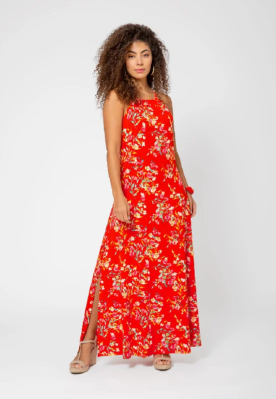 Trendy Attire For Her Leota Women's Cameron Maxi Dress in Watercolor Floral Grenadine Large Lord & Taylor Red