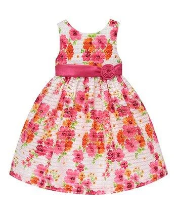 Vintage Look American Princess Girls Coral & White Floral A-Line Dress