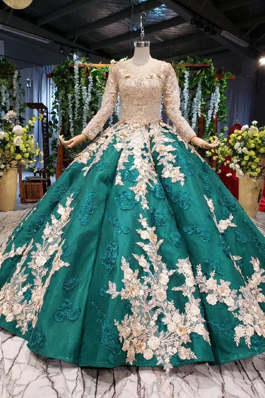 Comfortable Clothes Ball Gown Long Sleeves Floor Length Prom Dress with Appliques Quinceanera Dress N2385