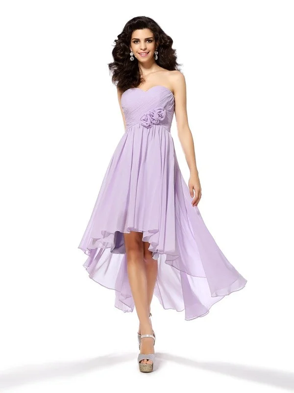 Trendy Women's Collection A-Line/Princess Sweetheart Hand-Made Flower Sleeveless High Low Chiffon Cocktail Dresses