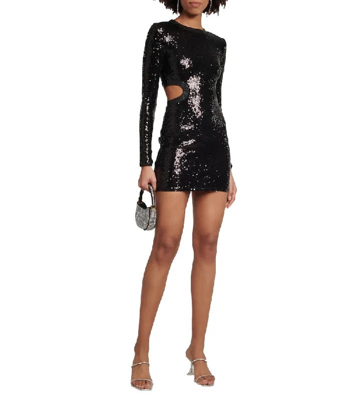 Spring Fling Sale Staud Women Dolce Long Sleeve Cut-Out Sequin Mini Dress Black