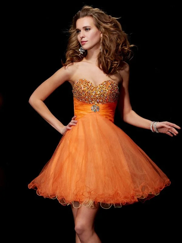 Best-Sellers A-Line/Princess Strapless Sleeveless Beading Short Organza Homecoming Dresses