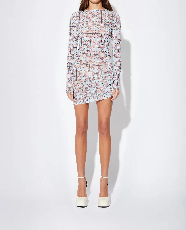 Odd Size Clearance Sale Leonor Printed Mesh Mini Dress In Mix Azulejos